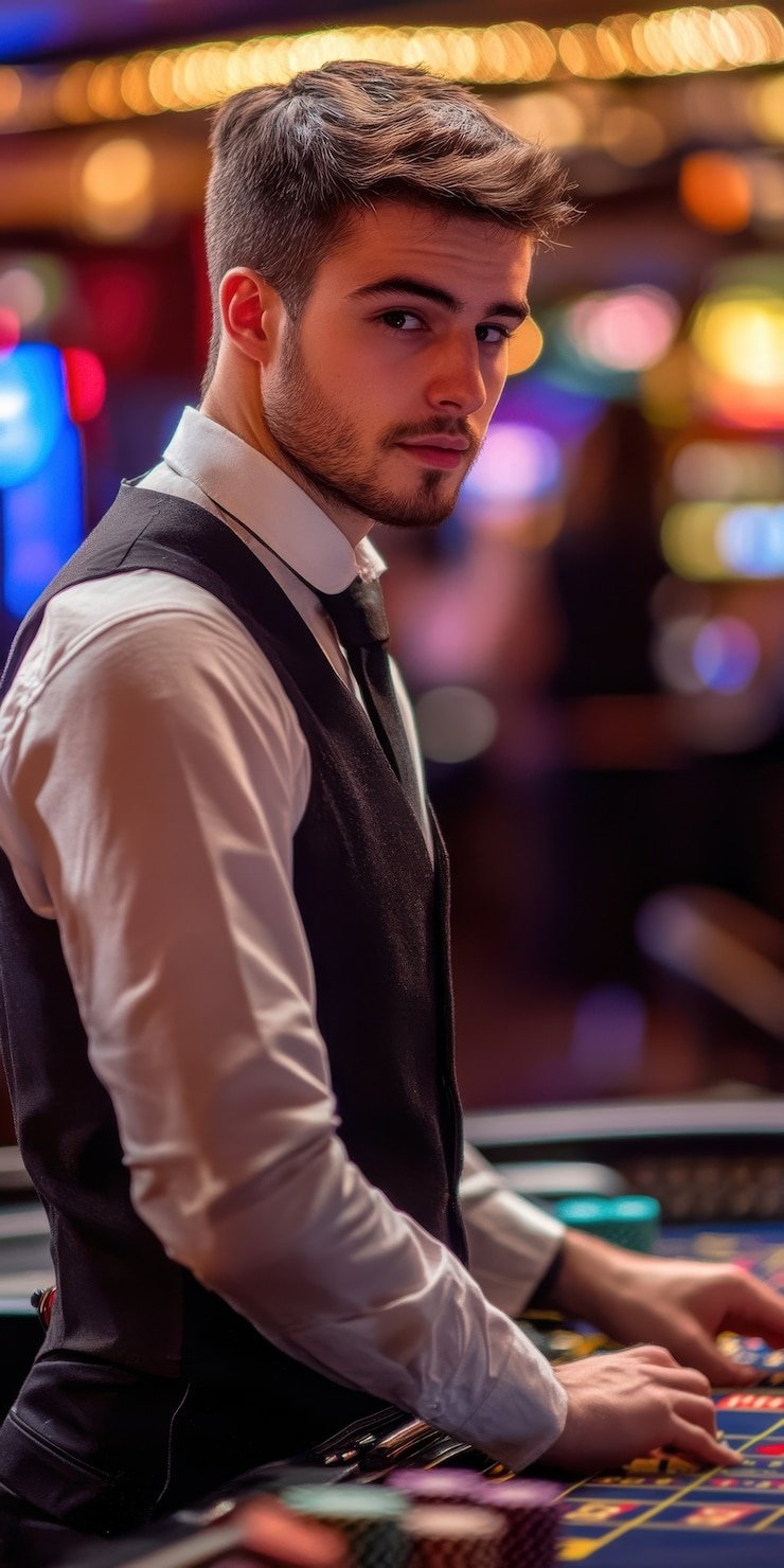 Live dealer table setup with professional studio lighting and real-time video stream
